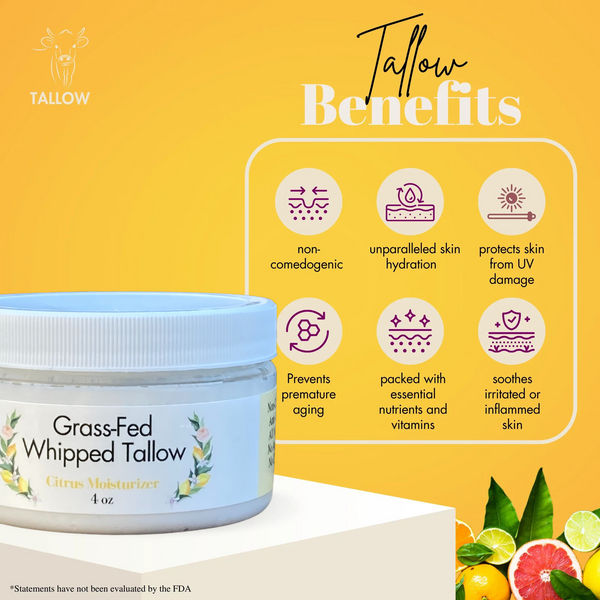 Grass-Fed Tallow Moisturizer | Large 4 oz | Citrus